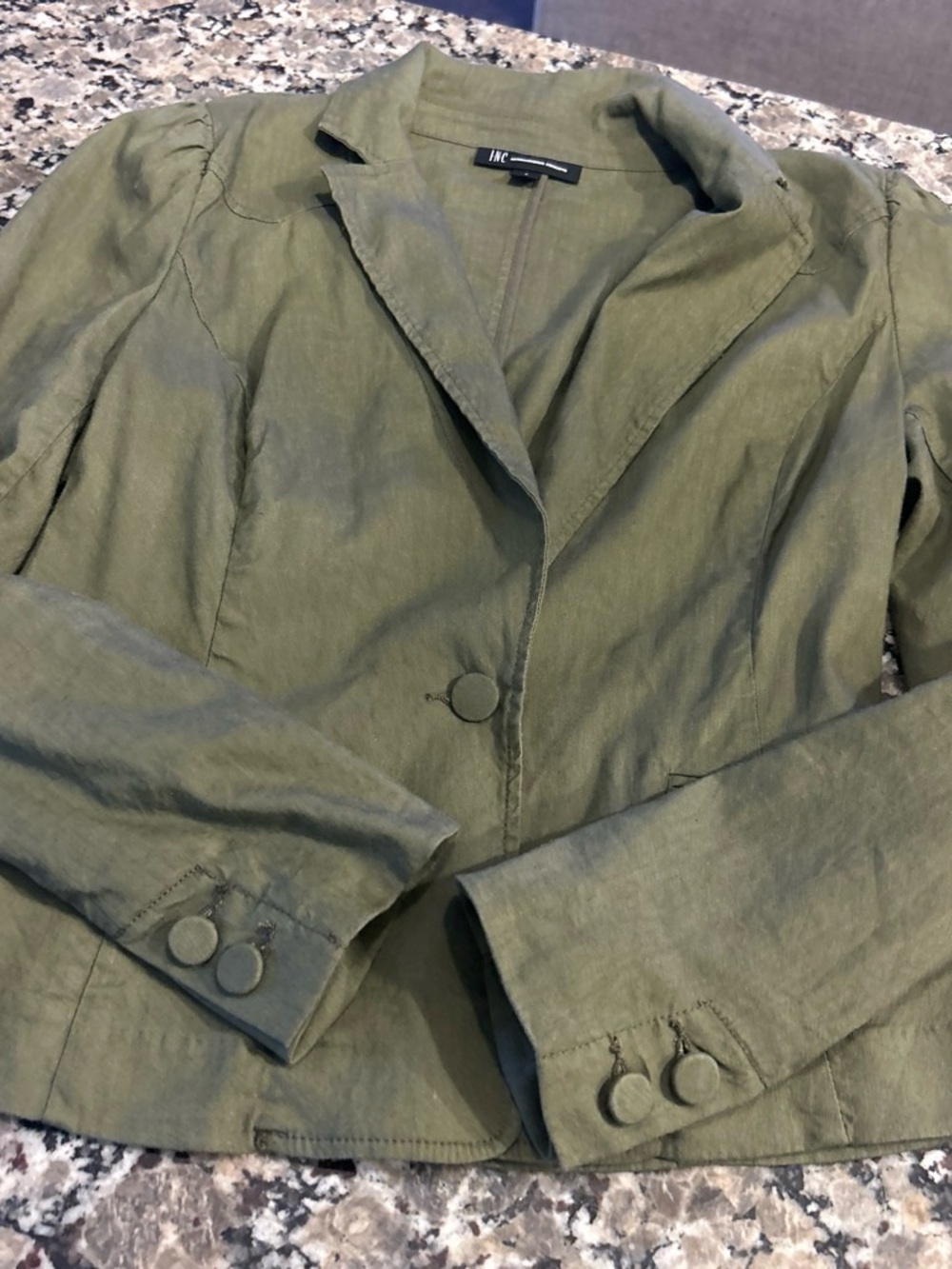 INC International Concepts Olive Blazer with Button Cuffs